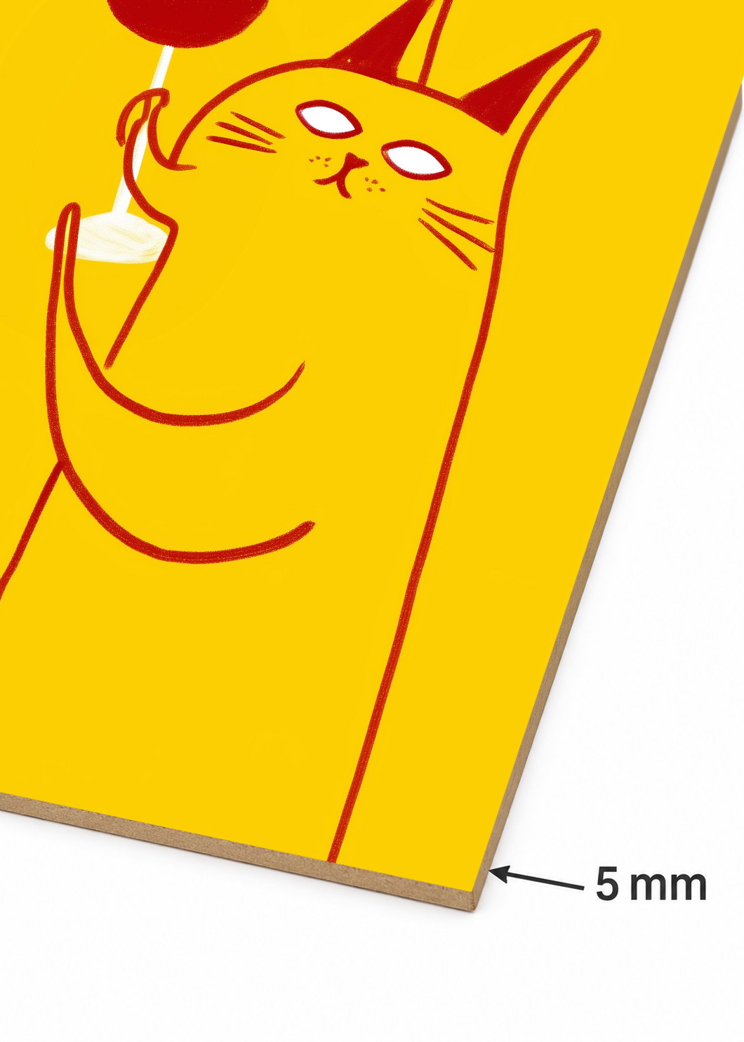 Cuadro Decorativo Mural Sin Marco 5mm - Cocina Gato Copa Vino Amarillo