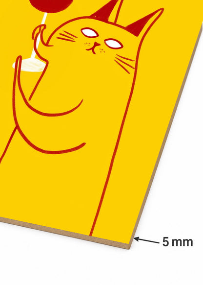Cuadro Decorativo Mural Sin Marco 5mm - Cocina Gato Copa Vino Amarillo