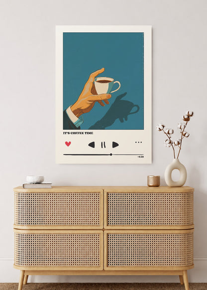 Cuadro Decorativo Mural Sin Marco 5mm - Cocina Its Coffee Time Verde Petroleo