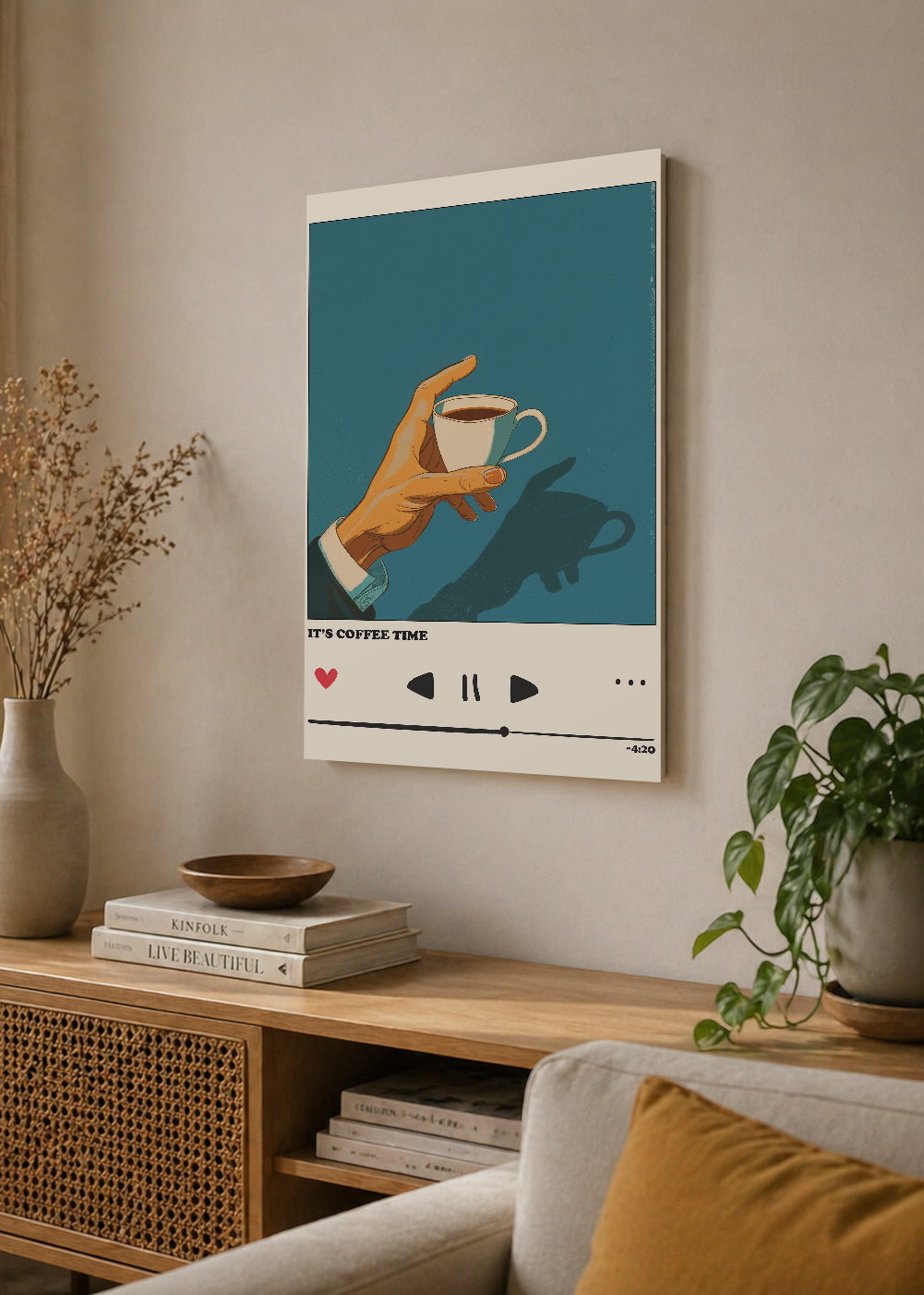 Cuadro Decorativo Mural Sin Marco 5mm - Cocina Its Coffee Time Verde Petroleo