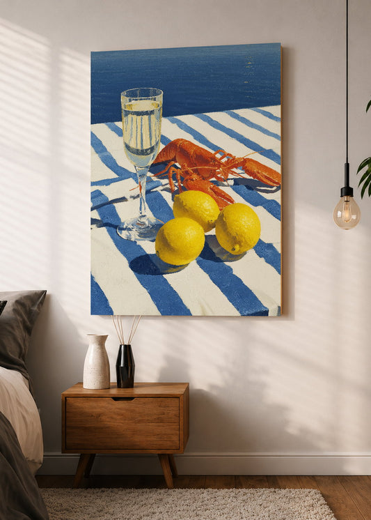 Cuadro Decorativo Mural Sin Marco 5mm - Cocina Langosta Limones Rayas Azul