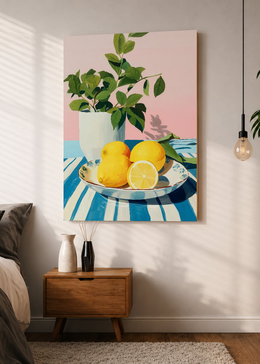 Cuadro Decorativo Mural Sin Marco 5mm - Cocina Limones Plato Planta Rosa