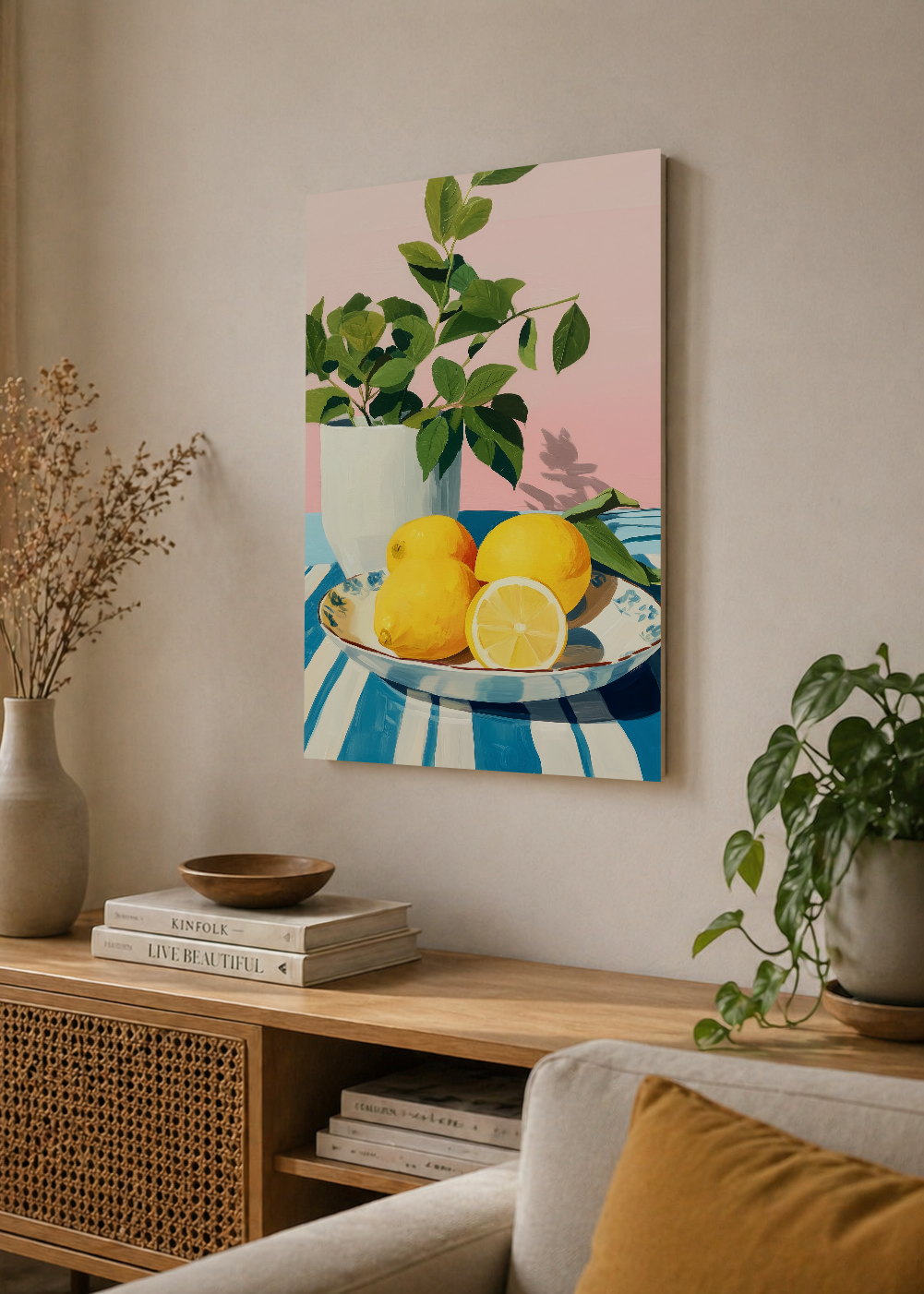 Cuadro Decorativo Mural Sin Marco 5mm - Cocina Limones Plato Planta Rosa