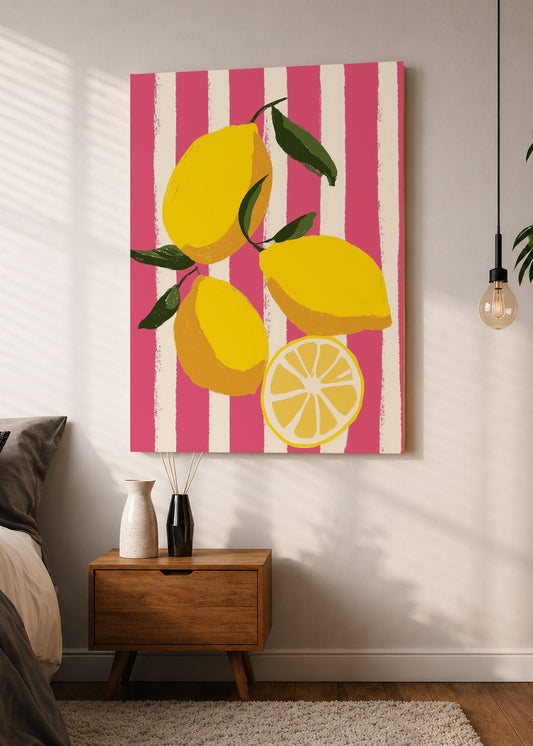 Cuadro Decorativo Mural Sin Marco 5mm - Cocina Limones Rayas Rosa Rojo