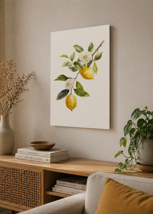 Cuadro Decorativo Mural Sin Marco 5mm - Cocina Rama Limones Acuarela Blanco