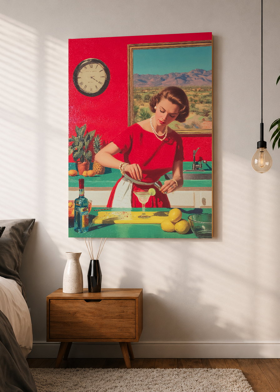 Cuadro Decorativo Mural Sin Marco 5mm - Cocina Retro Ama De Casa Cocinando Rojo