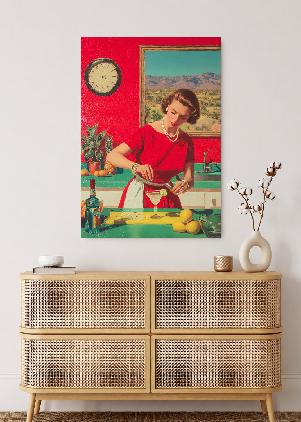 Cuadro Decorativo Mural Sin Marco 5mm - Cocina Retro Ama De Casa Cocinando Rojo