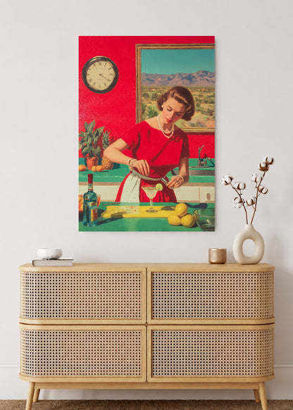 Cuadro Decorativo Mural Sin Marco 5mm - Cocina Retro Ama De Casa Cocinando Rojo