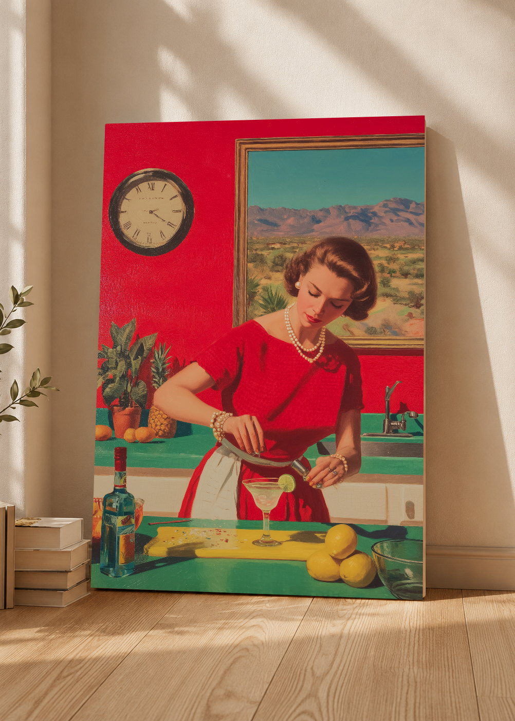 Cuadro Decorativo Mural Sin Marco 5mm - Cocina Retro Ama De Casa Cocinando Rojo