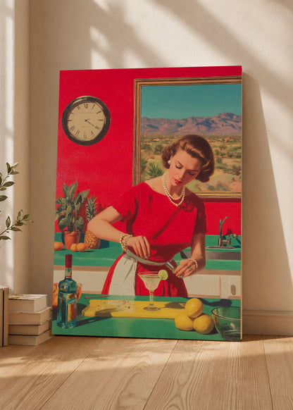 Cuadro Decorativo Mural Sin Marco 5mm - Cocina Retro Ama De Casa Cocinando Rojo
