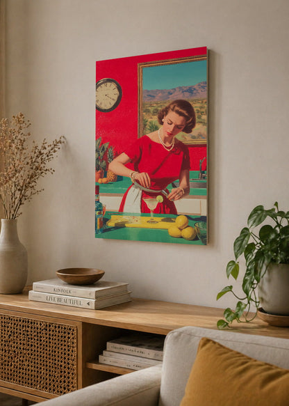 Cuadro Decorativo Mural Sin Marco 5mm - Cocina Retro Ama De Casa Cocinando Rojo