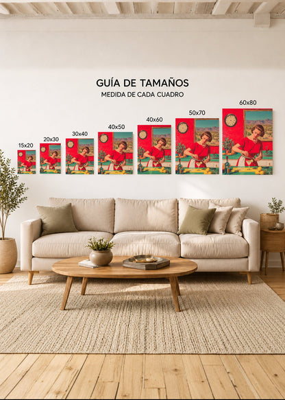 Cuadro Decorativo Mural Sin Marco 5mm - Cocina Retro Ama De Casa Cocinando Rojo