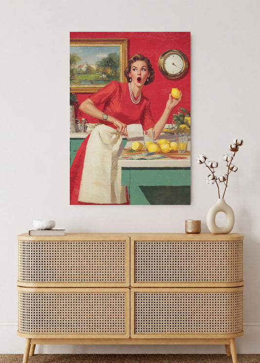 Cuadro Decorativo Mural Sin Marco 5mm - Cocina Retro Ama De Casa Limon Rojo