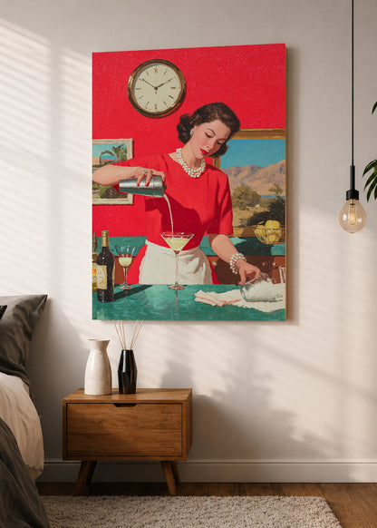 Cuadro Decorativo Mural Sin Marco 5mm - Cocina Retro Ama De Casa Martini Rojo
