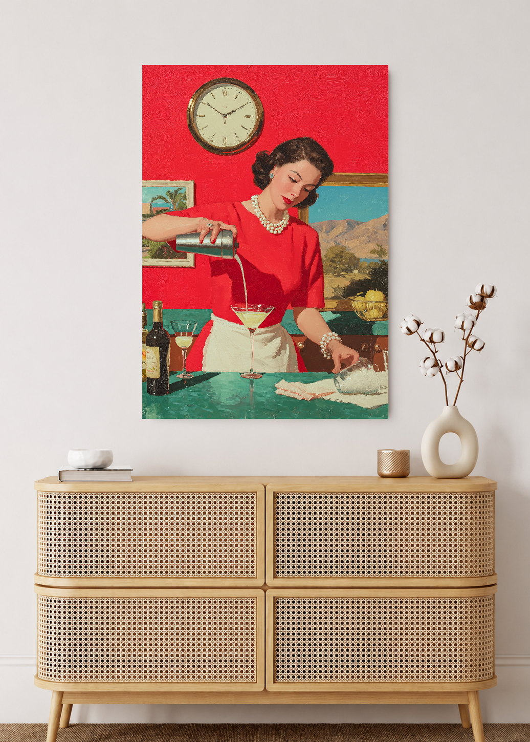 Cuadro Decorativo Mural Sin Marco 5mm - Cocina Retro Ama De Casa Martini Rojo