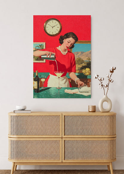 Cuadro Decorativo Mural Sin Marco 5mm - Cocina Retro Ama De Casa Martini Rojo