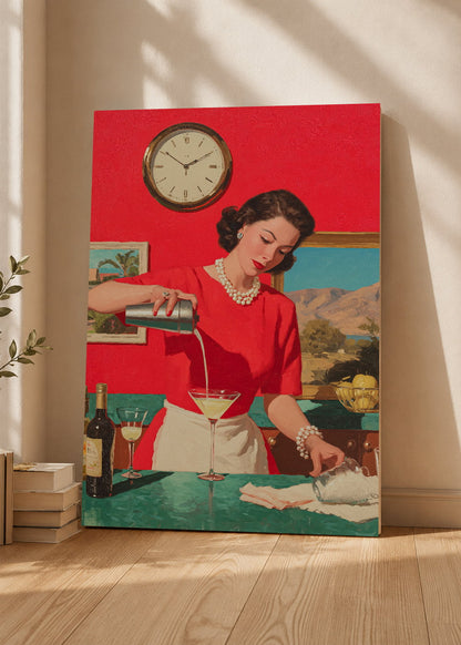 Cuadro Decorativo Mural Sin Marco 5mm - Cocina Retro Ama De Casa Martini Rojo