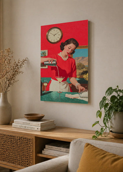 Cuadro Decorativo Mural Sin Marco 5mm - Cocina Retro Ama De Casa Martini Rojo