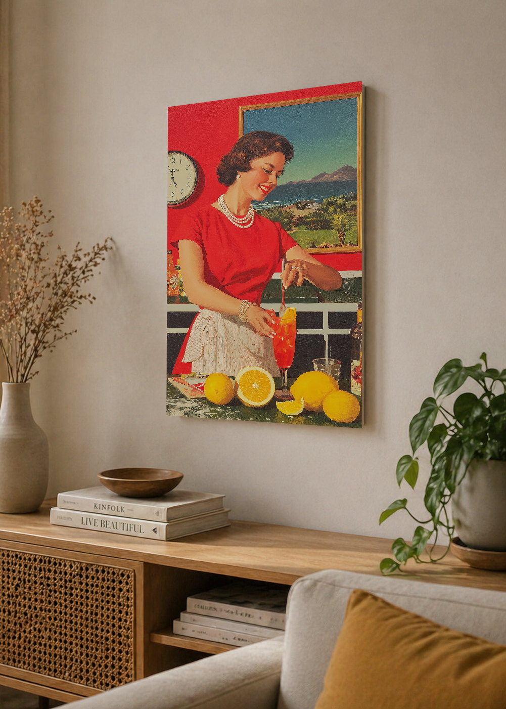 Cuadro Decorativo Mural Sin Marco 5mm - Cocina Retro Ama De Casa Naranjas Rojo