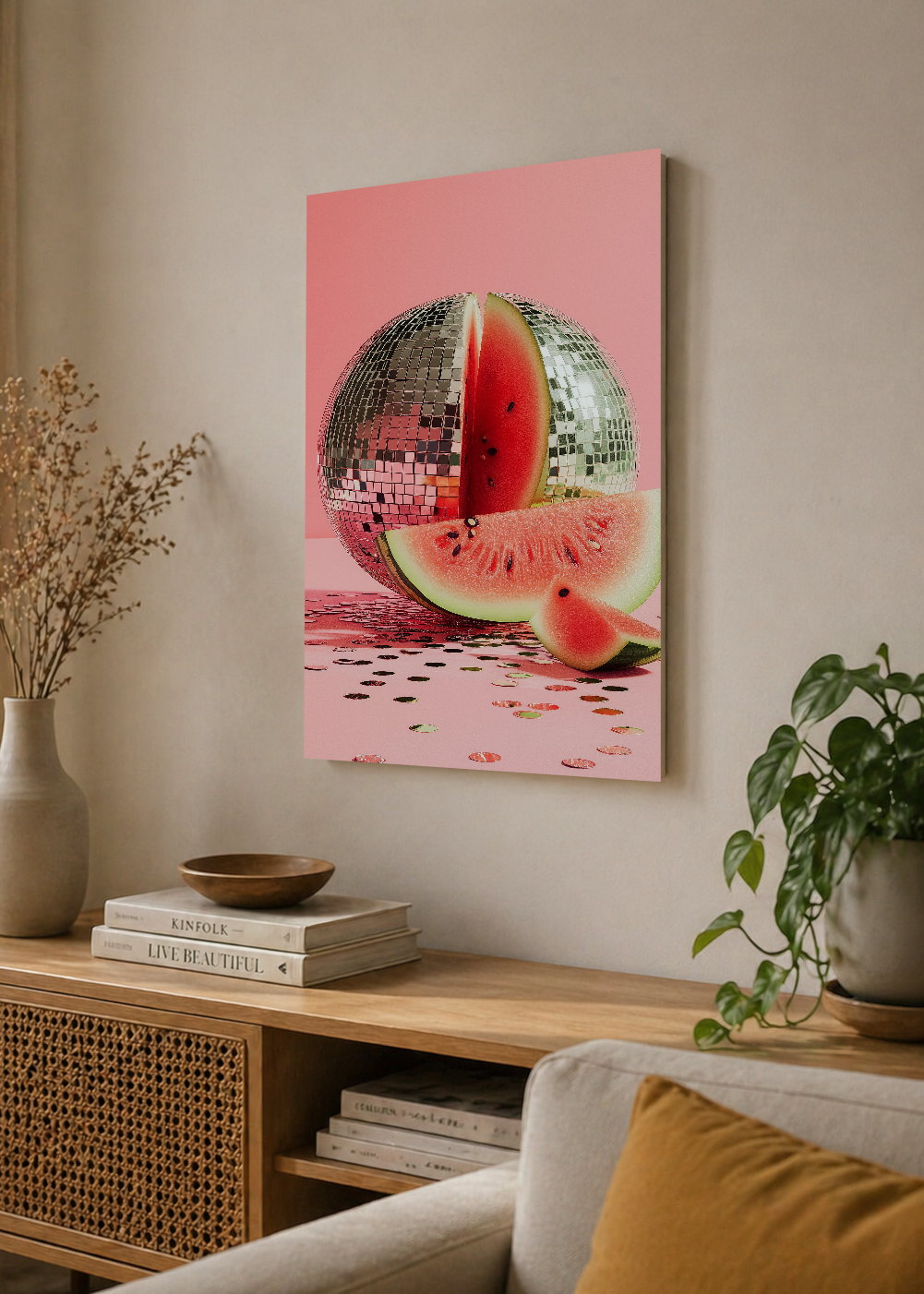 Cuadro Decorativo Mural Sin Marco 5mm - Cocina Sandia Bola Disco Rosa
