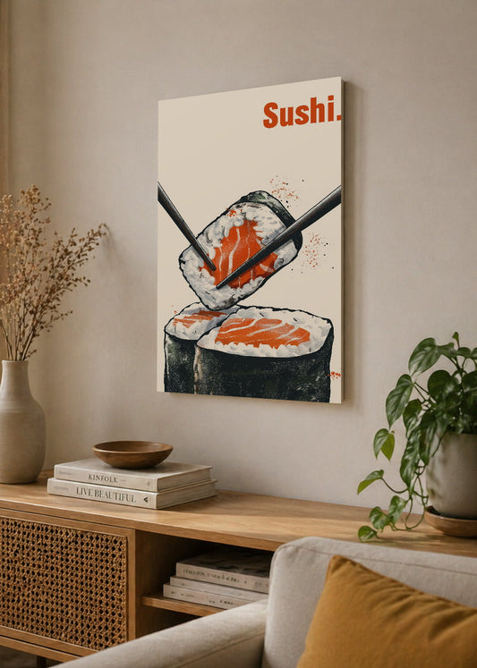 Cuadro Decorativo Mural Sin Marco 5mm - Cocina Sushi Palillos Crema