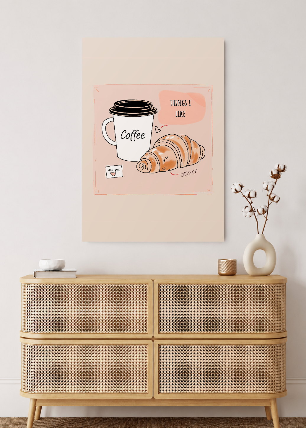 Cuadro Decorativo Mural Sin Marco 5mm - Cocina Things I Like Cafe Croissant Rosa