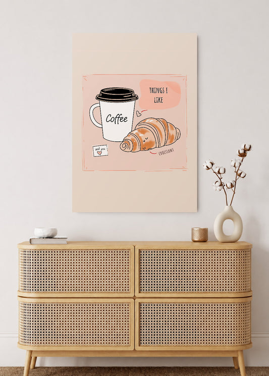 Cuadro Decorativo Mural Sin Marco 5mm - Cocina Things I Like Cafe Croissant Rosa