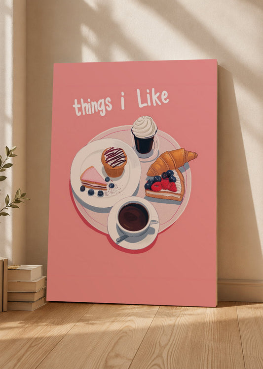 Cuadro Decorativo Mural Sin Marco 5mm - Cocina Things I Like Desayuno Rosa