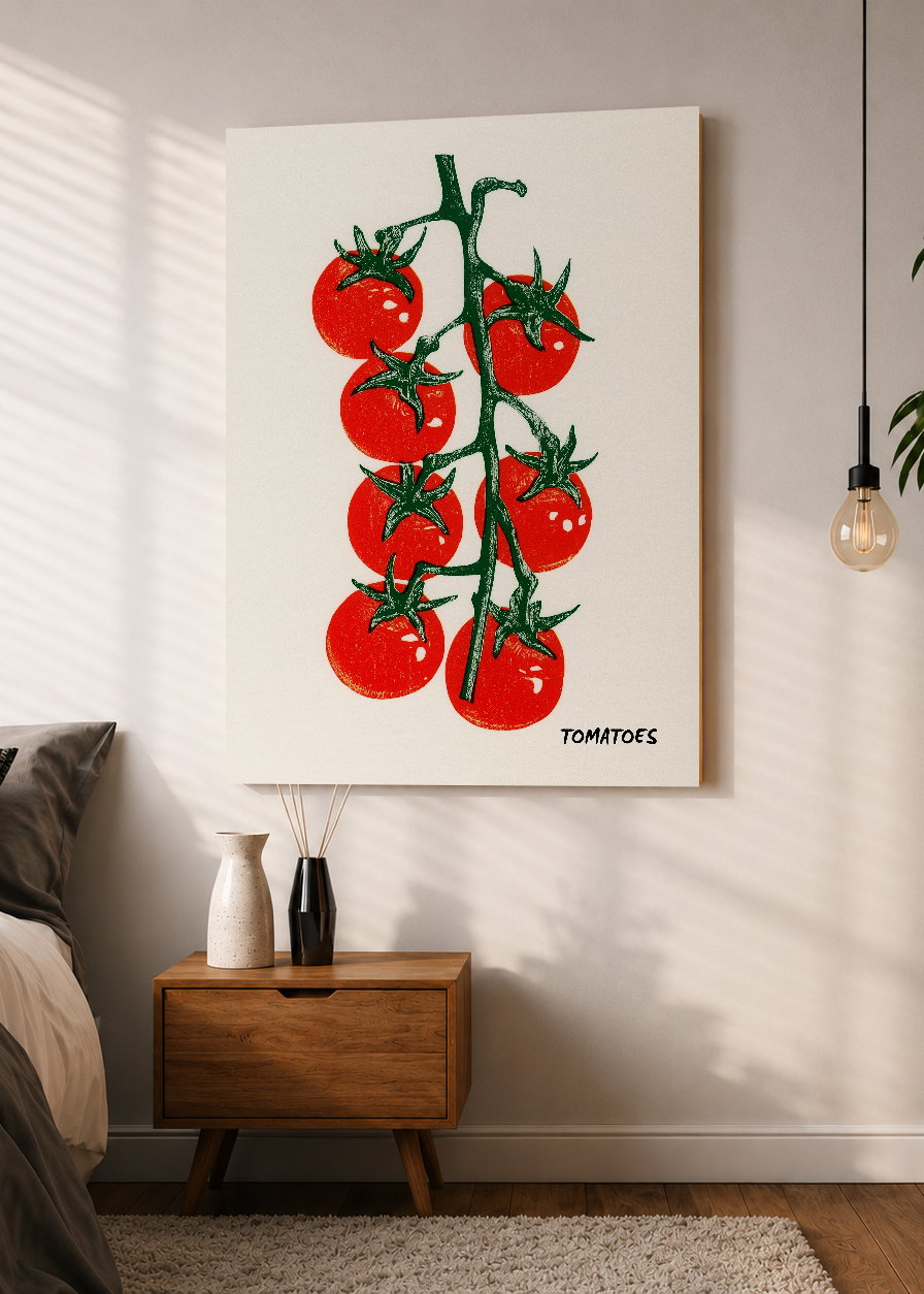 Cuadro Decorativo Mural Sin Marco 5mm - Cocina Tomates Rama Blanco