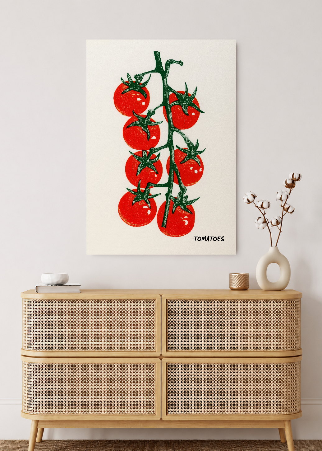 Cuadro Decorativo Mural Sin Marco 5mm - Cocina Tomates Rama Blanco