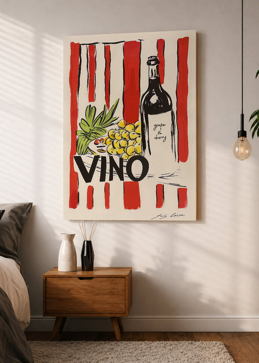 Cuadro Decorativo Mural Sin Marco 5mm - Cocina Vino Botella Uvas Rayas Rojo