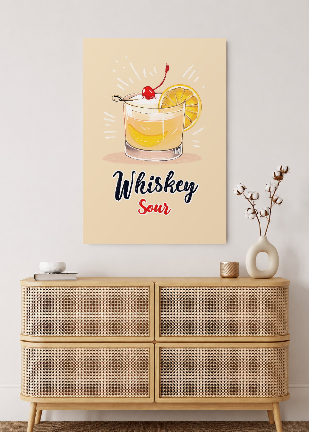 Cuadro Decorativo Mural Sin Marco 5mm - Cocina Whiskey Sour Coctel Crema