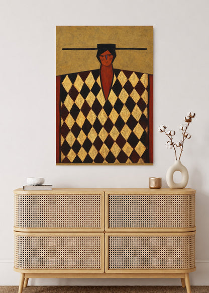 Cuadro Decorativo Mural Sin Marco 5mm - Figura con Poncho Bordó Rombos Arte Naif