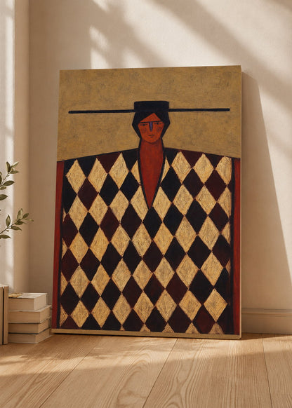 Cuadro Decorativo Mural Sin Marco 5mm - Figura con Poncho Bordó Rombos Arte Naif