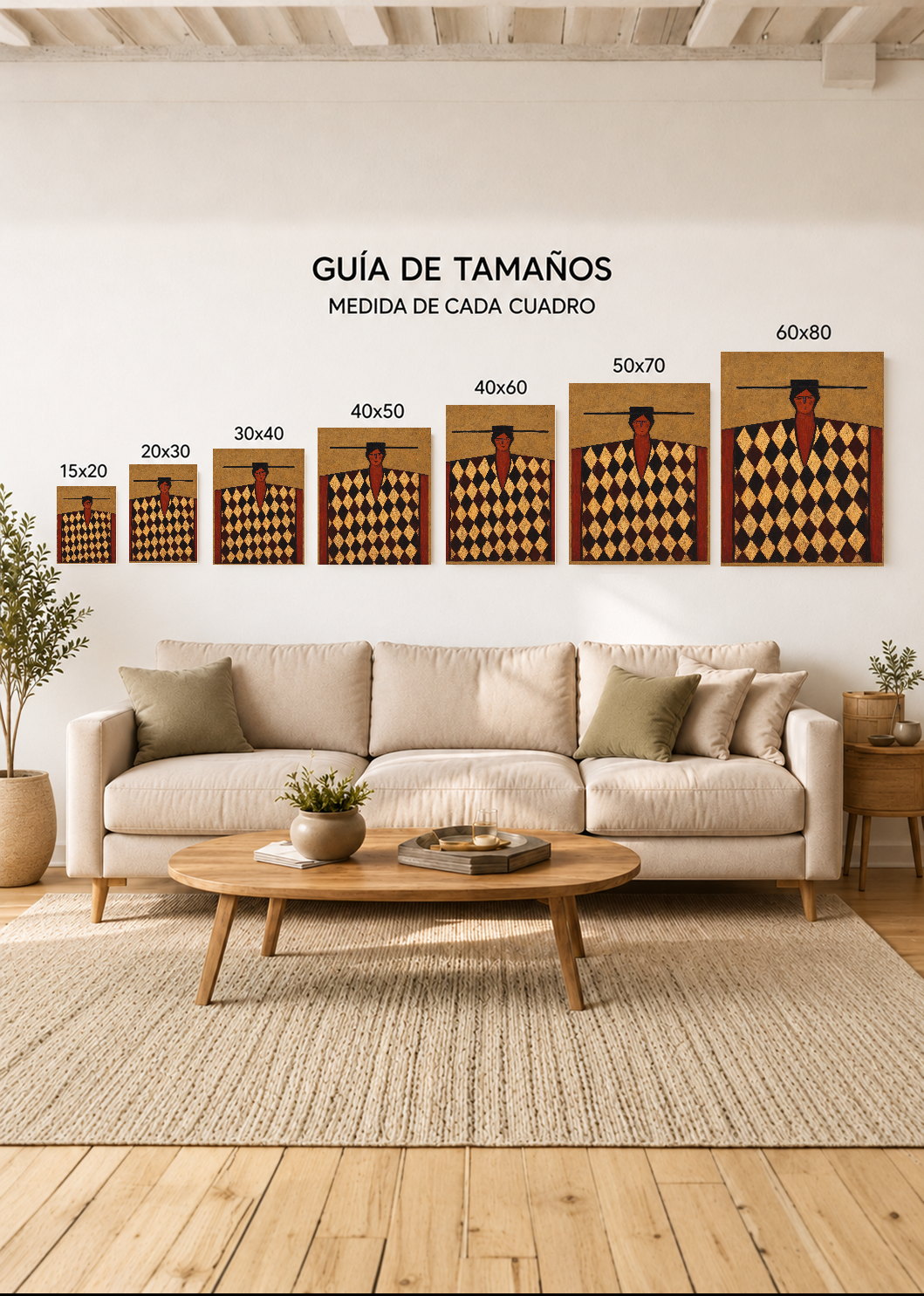 Cuadro Decorativo Mural Sin Marco 5mm - Figura con Poncho Bordó Rombos Arte Naif