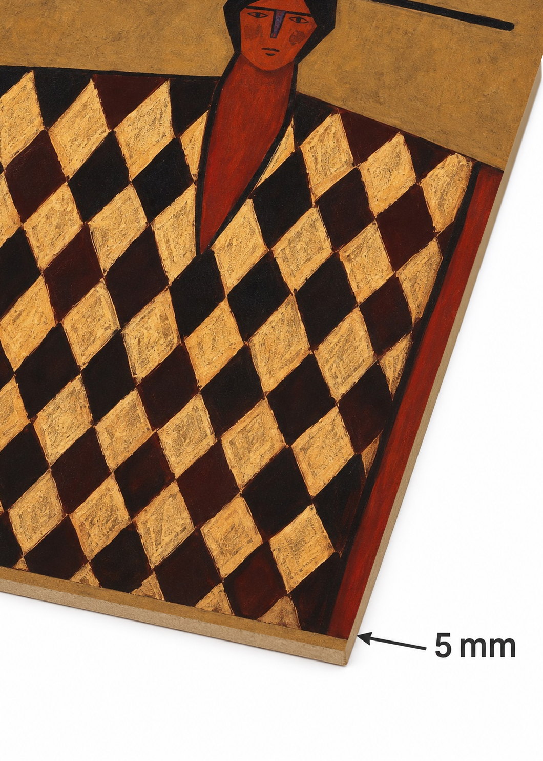 Cuadro Decorativo Mural Sin Marco 5mm - Figura con Poncho Bordó Rombos Arte Naif