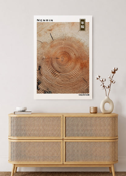 Cuadro Decorativo Mural Sin Marco 5mm - Japandi, Anillos de Tronco en Madera, Nenrin