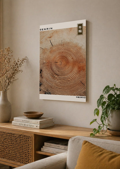 Cuadro Decorativo Mural Sin Marco 5mm - Japandi, Anillos de Tronco en Madera, Nenrin