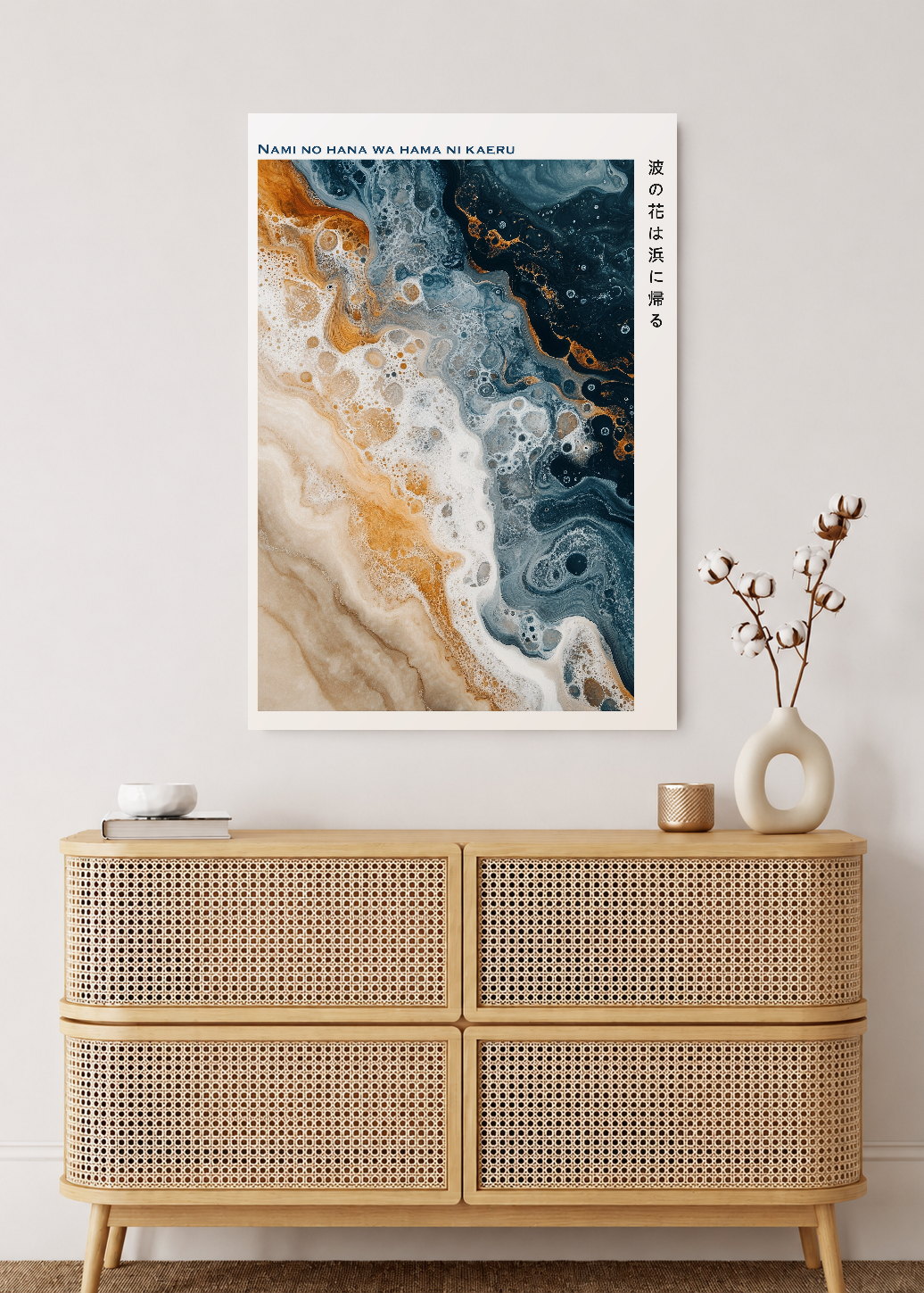 Cuadro Decorativo Mural Sin Marco 5mm - Japandi, Arte Fluido Beige y Azul