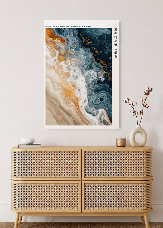 Cuadro Decorativo Mural Sin Marco 5mm - Japandi, Arte Fluido Beige y Azul