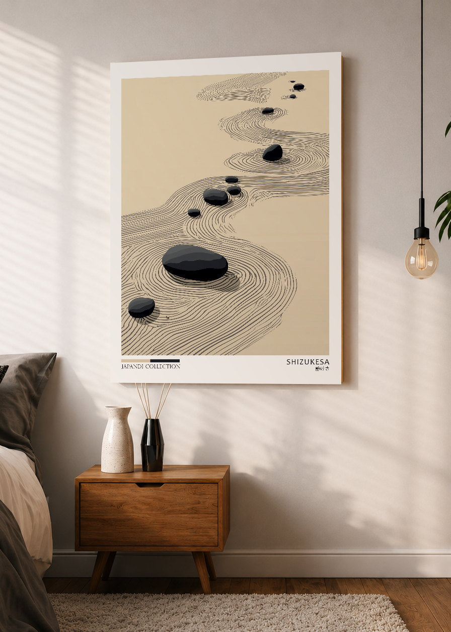 Cuadro Decorativo Mural Sin Marco 5mm - Japandi, Jardín Zen de Piedras Beige