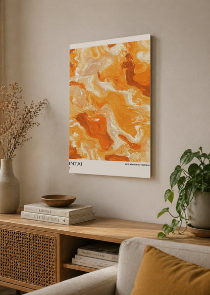 Cuadro Decorativo Mural Sin Marco 5mm - Japandi, Mármol Ámbar y Naranja, Nintai