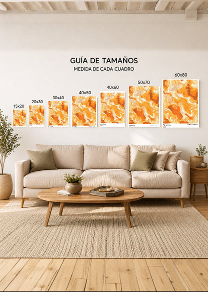 Cuadro Decorativo Mural Sin Marco 5mm - Japandi, Mármol Ámbar y Naranja, Nintai