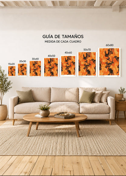 Cuadro Decorativo Mural Sin Marco 5mm - Japandi, Mármol Naranja y Negro, Kyoryoku