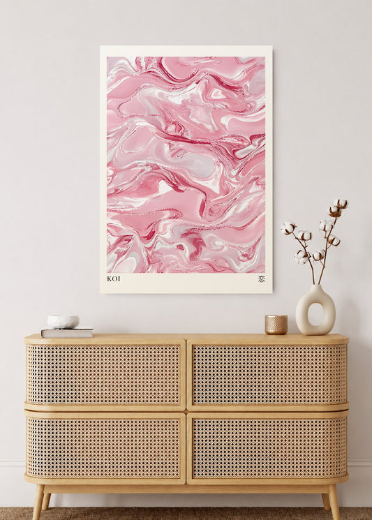 Cuadro Decorativo Mural Sin Marco 5mm - Japandi, Mármol Rosa, Koi
