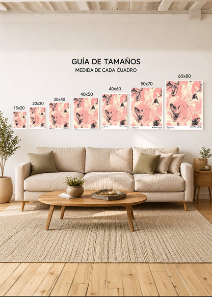 Cuadro Decorativo Mural Sin Marco 5mm - Japandi, Mármol Rosa y Negro, Jiko-Ai