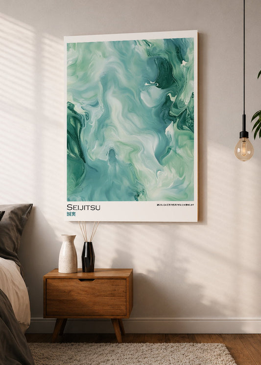 Cuadro Decorativo Mural Sin Marco 5mm - Japandi, Mármol Verde Menta, Seijitsu