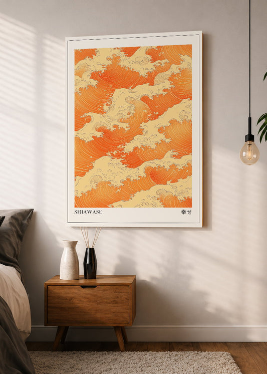 Cuadro Decorativo Mural Sin Marco 5mm - Japandi, Olas Japonesas Naranja, Shiawase