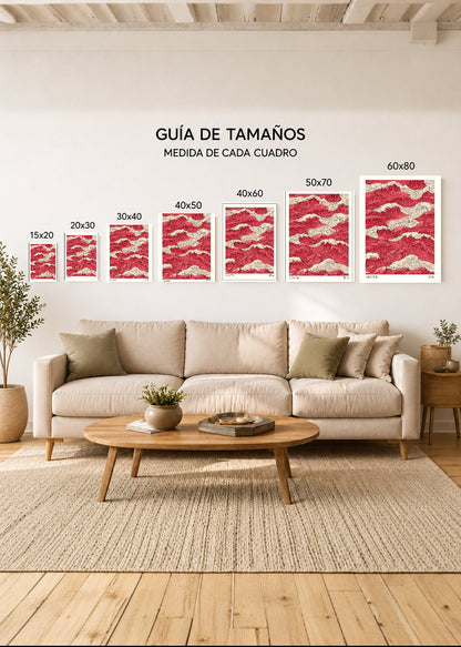 Cuadro Decorativo Mural Sin Marco 5mm - Japandi, Olas Japonesas Rojo, Anshin