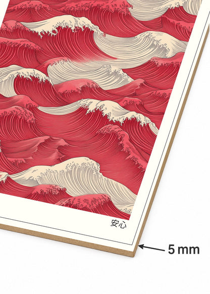 Cuadro Decorativo Mural Sin Marco 5mm - Japandi, Olas Japonesas Rojo, Anshin